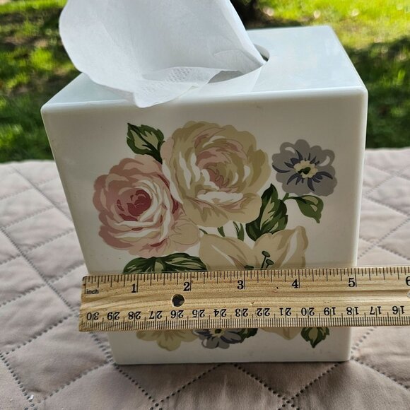 Vintage Cube Tissue Holder for Vanity "Passion Flower" Made in USA Pastel Floral - Picture 7 of 8